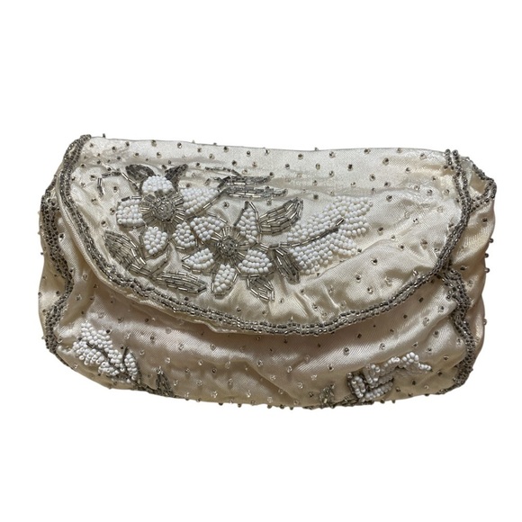 Dormar Handbags - Vintage Dormar Elegant Beaded Clutch in Cream and Silver